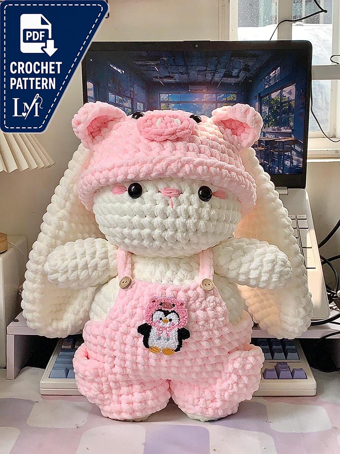 Piggy Bunny Crochet Pattern PDF/ Adorable Pig Hat And Overalls Outfit